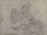 David With the Head of Goliath (recto); Study of Lower Leg and Right Foot (verso), Giovanni Battista Piazzetta (Italian, Venice 1682–1754 Venice), Charcoal, highlighted with white, on gray-blue paper faded to gray-brown (recto); black chalk (verso)
